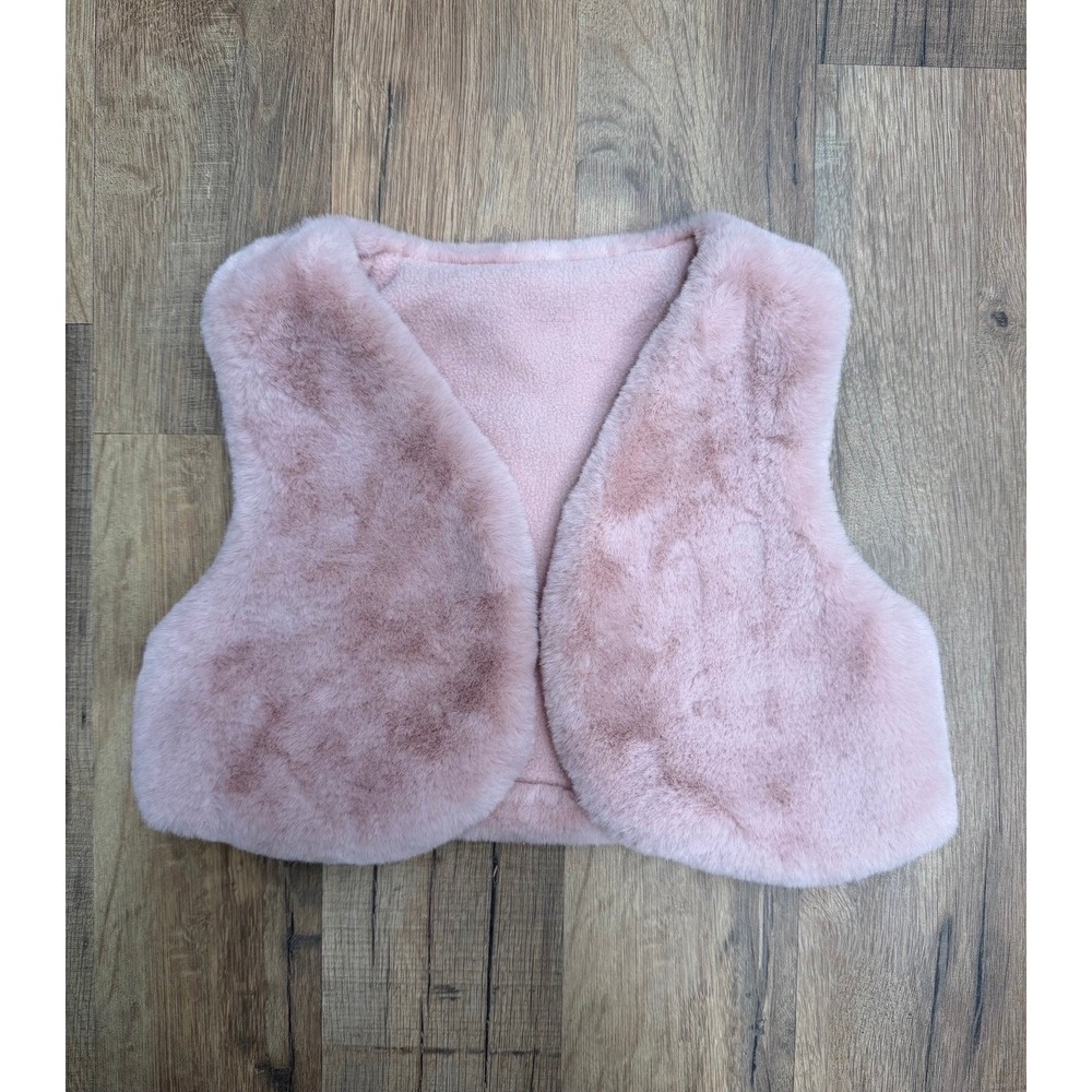 Baby Girl Faux Fur Vest Pink Plush Sleeveless Jacket Size 12M Infant